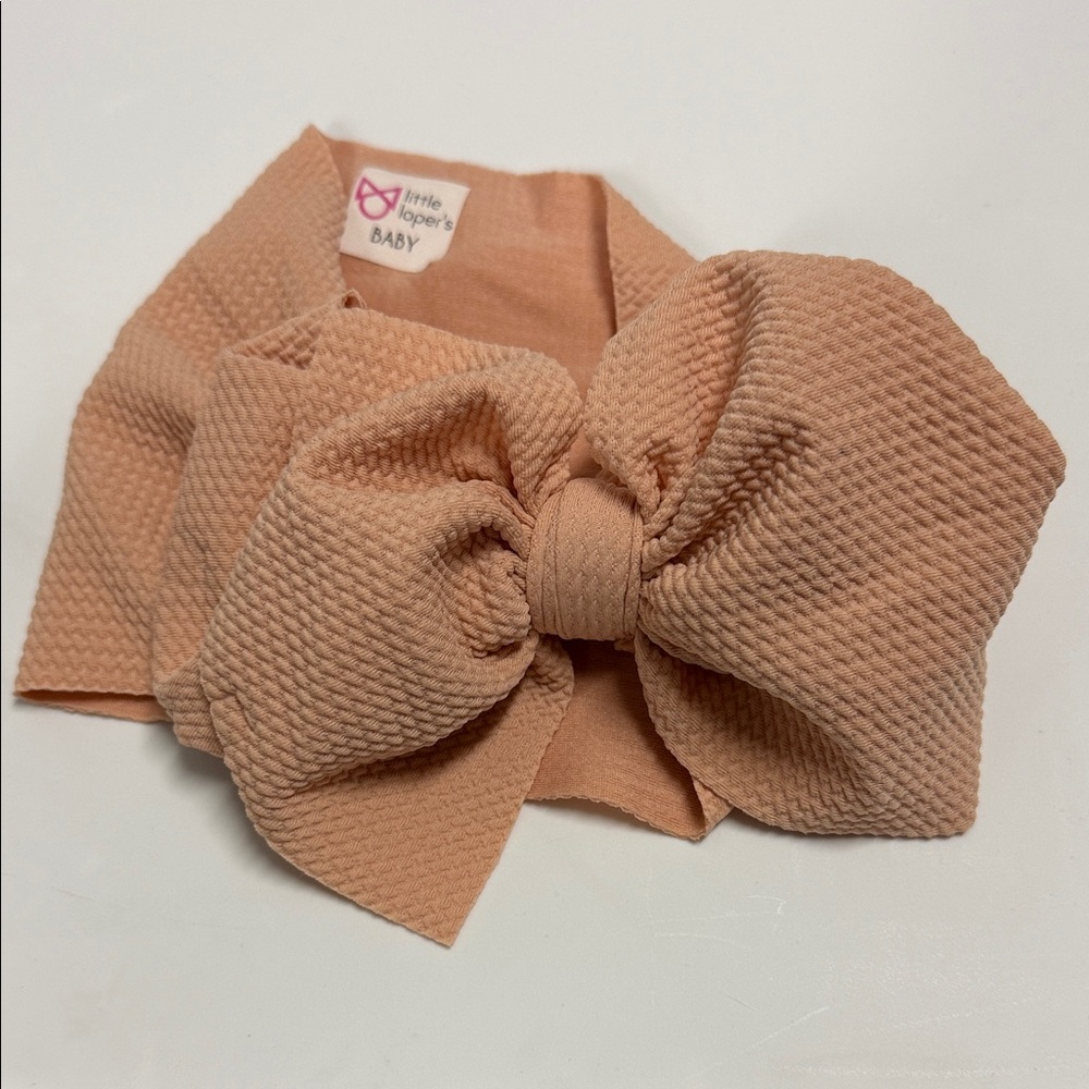 Peach Textured Baby Headband with Bow